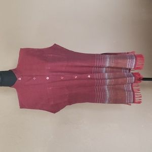 Marla Kim Women's Red Sleeveless Tunic with Stripes and Fringe Large